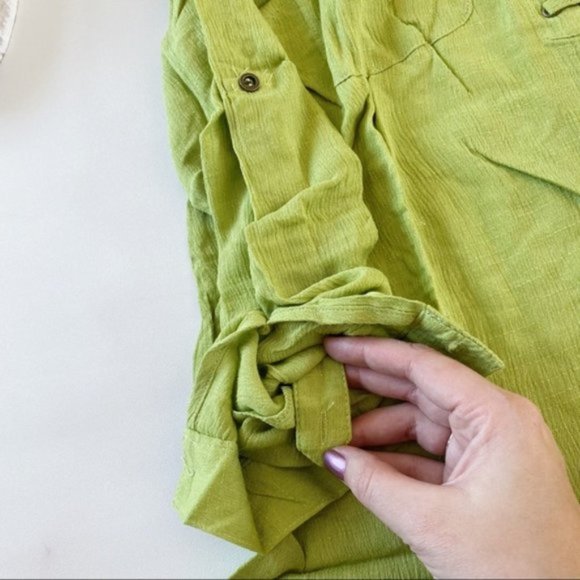 Entro | Vetiver Lace Up Crochet Back Top Lime Green New Crinkle Hi Low Medium - Picture 10 of 13